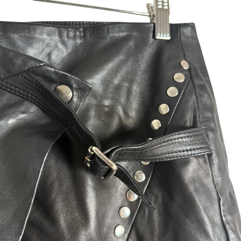 IRO Mupper Black Lamb Leather Studded Belted Moto Biker Mini Skirt L - Picture 9 of 13